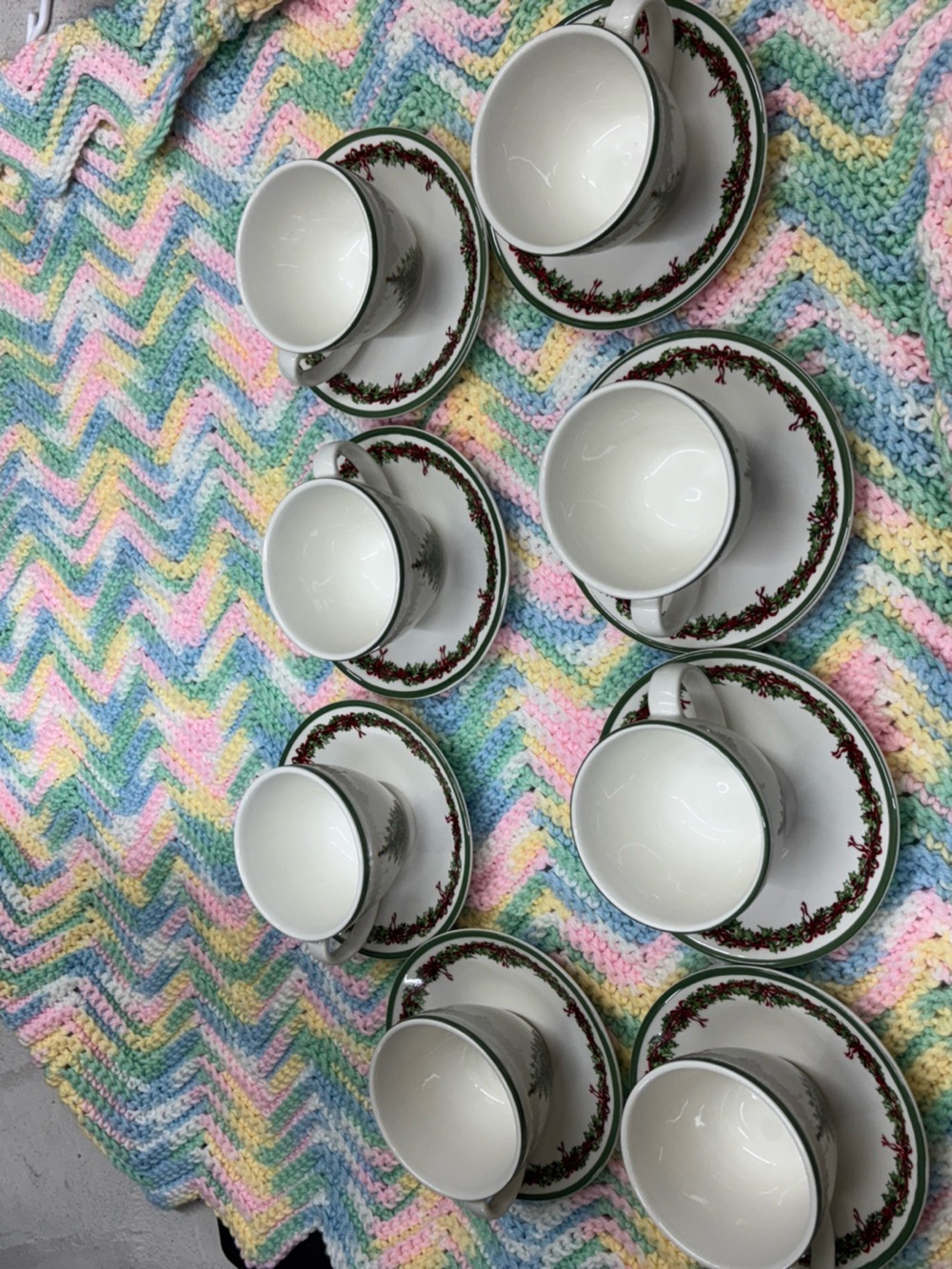 Christopher Radko lot of 8 celebration traditions Christmas tree cups w/ saucers